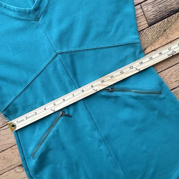 Athleta Ponte Celebration Green Knee Length Travel Dress Pockets Size S zippers - Picture 10 of 12